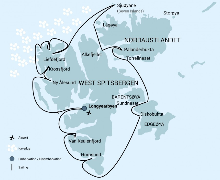 Spitzbergen - Routenverlauf Spitzbergen - Routenverlauf